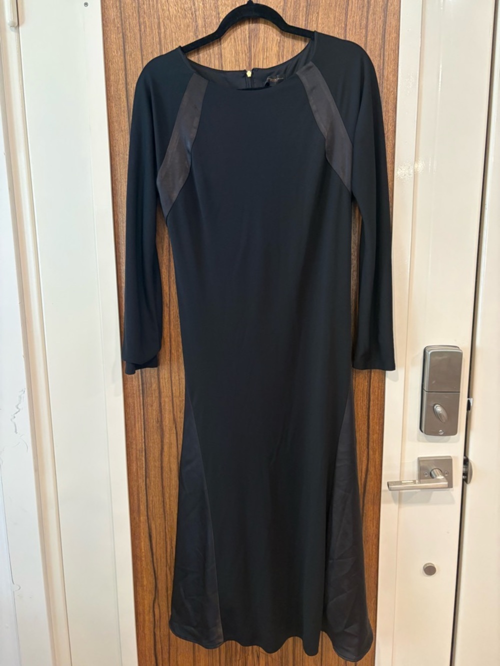 Donna Karan Black Long-Sleeve Maxi Dress with Satin Insets